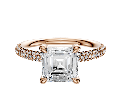 14K Rose Gold 4 Prong Basket Classic Dome 3-Row-Pave 2.0mm Engagement Ring