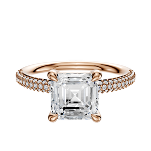 14K Rose Gold 4 Prong Basket Classic Dome 3-Row-Pave 2.0mm Engagement Ring