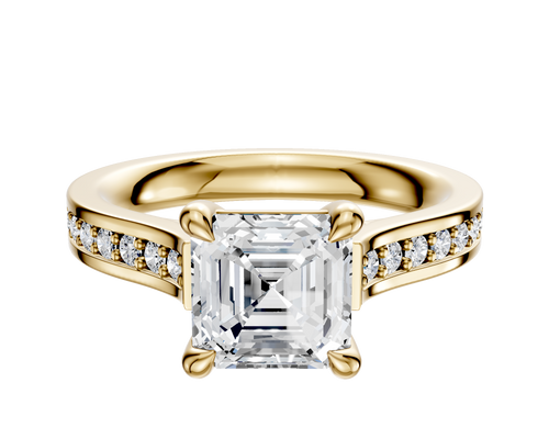 14K Yellow Gold 4 Prong Basket Cathedral Flat 1-Row-Pave 2.5mm Engagement Ring
