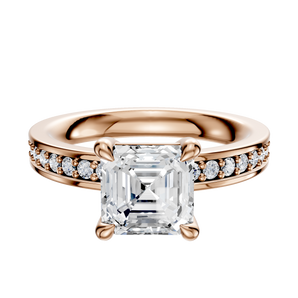 14K Rose Gold 4 Prong Basket Classic Flat 1-Row-Pave 2.5mm Engagement Ring