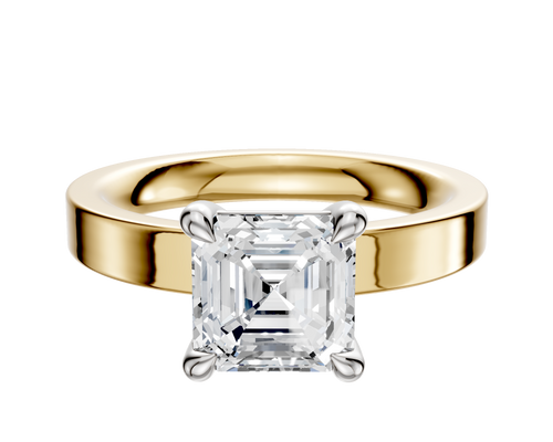 18K Two Tone 4 Prong Basket Classic Flat 3.0mm Engagement Ring