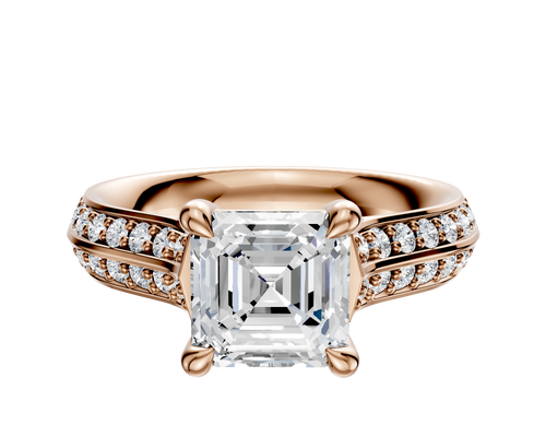18K Rose Gold 4 Prong Basket Cathedral Knife Edge 1-Row-Pave 2.5mm Engagement Ring
