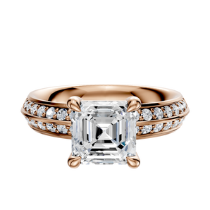 14K Rose Gold 4 Prong Basket Classic Knife Edge 1-Row-Pave 2.5mm Engagement Ring