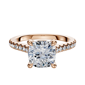14K Rose Gold 4 Prong Basket Cathedral Dome 1-Row-Pave 2.5mm Engagement Ring