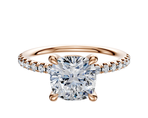 14K Rose Gold 4 Prong Basket Classic Dome 1-Row-Pave 2.5mm Engagement Ring