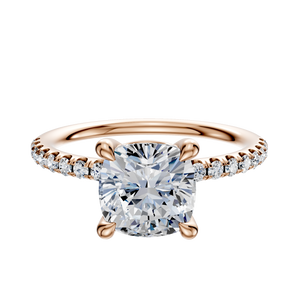 14K Rose Gold 4 Prong Basket Classic Dome 1-Row-Pave 2.5mm Engagement Ring