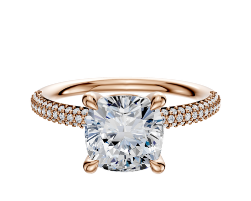 14K Rose Gold 4 Prong Basket Classic Dome 3-Row-Pave 2.0mm Engagement Ring