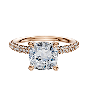 14K Rose Gold 4 Prong Basket Classic Dome 3-Row-Pave 2.0mm Engagement Ring