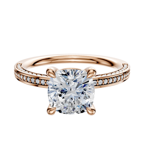 14K Rose Gold 4 Prong Basket Classic Flat 3-Row-Pave 2.0mm Engagement Ring