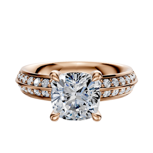 14K Rose Gold 4 Prong Basket Classic Knife Edge 1-Row-Pave 2.5mm Engagement Ring