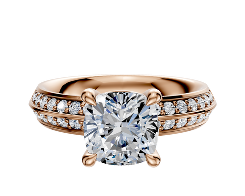 18K Rose Gold 4 Prong Basket Classic Knife Edge 1-Row-Pave 2.5mm Engagement Ring
