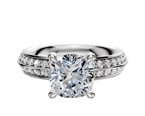 18K White Gold 4 Prong Basket Classic Knife Edge 1-Row-Pave 2.5mm Engagement Ring