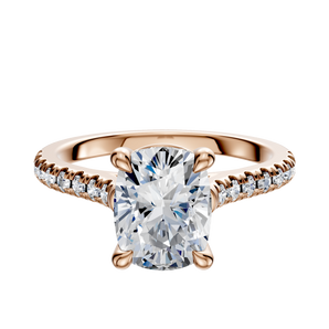 14K Rose Gold 4 Prong Basket Cathedral Dome 1-Row-Pave 2.5mm Engagement Ring