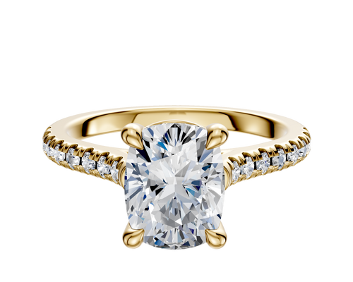 18K Yellow Gold 4 Prong Basket Cathedral Dome 1-Row-Pave 2.5mm Engagement Ring