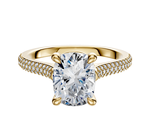18K Yellow Gold 4 Prong Basket Cathedral Dome 3-Row-Pave 2.0mm Engagement Ring