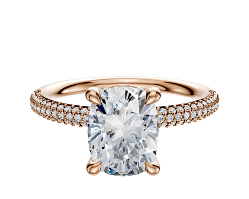 14K Rose Gold 4 Prong Basket Classic Dome 3-Row-Pave 2.0mm Engagement Ring