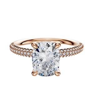 14K Rose Gold 4 Prong Basket Classic Dome 3-Row-Pave 2.0mm Engagement Ring