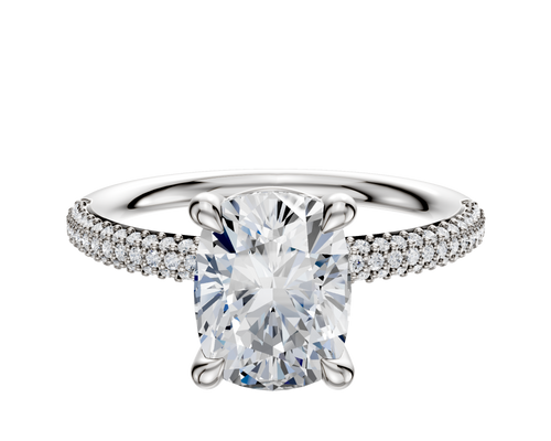 Platinum 4 Prong Basket Classic Dome 3-Row-Pave 2.0mm Engagement Ring