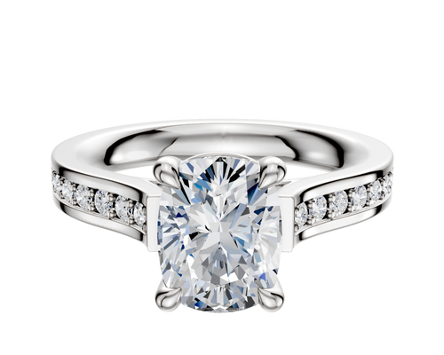 18K White Gold 4 Prong Basket Cathedral Flat 1-Row-Pave 2.5mm Engagement Ring