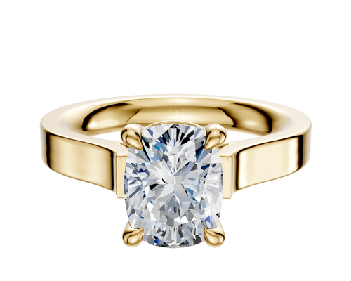 14K Yellow Gold 4 Prong Basket Cathedral Flat 3.0mm Engagement Ring