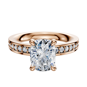 14K Rose Gold 4 Prong Basket Classic Flat 1-Row-Pave 2.5mm Engagement Ring