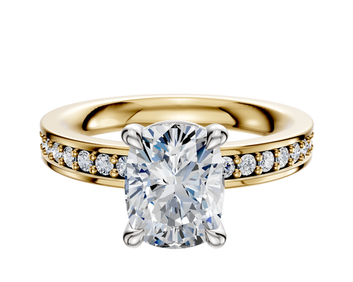 14K Two Tone 4 Prong Basket Classic Flat 1-Row-Pave 2.5mm Engagement Ring