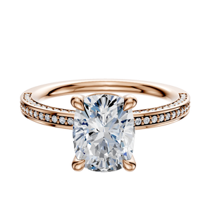 14K Rose Gold 4 Prong Basket Classic Flat 3-Row-Pave 2.0mm Engagement Ring