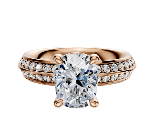 14K Rose Gold 4 Prong Basket Classic Knife Edge 1-Row-Pave 2.5mm Engagement Ring