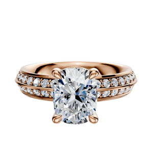 14K Rose Gold 4 Prong Basket Classic Knife Edge 1-Row-Pave 2.5mm Engagement Ring