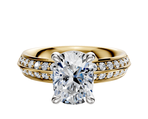14K Two Tone 4 Prong Basket Classic Knife Edge 1-Row-Pave 2.5mm Engagement Ring