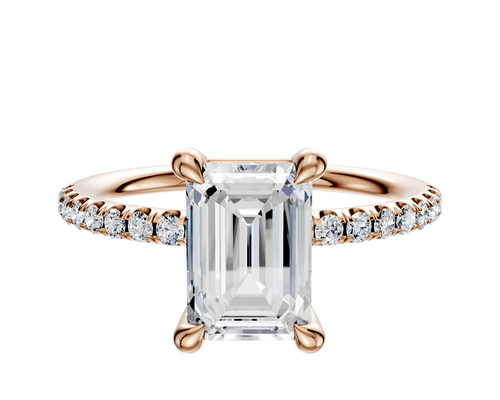 14K Rose Gold 4 Prong Basket Classic Dome 1-Row-Pave 2.5mm Engagement Ring