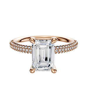 14K Rose Gold 4 Prong Basket Classic Dome 3-Row-Pave 2.0mm Engagement Ring