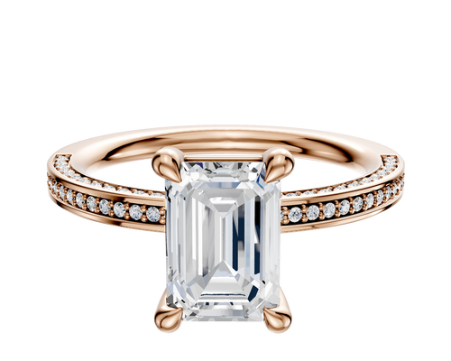 14K Rose Gold 4 Prong Basket Classic Flat 3-Row-Pave 2.0mm Engagement Ring