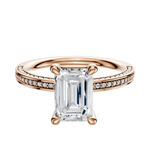 14K Rose Gold 4 Prong Basket Classic Flat 3-Row-Pave 2.0mm Engagement Ring