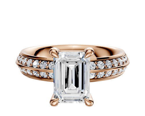 14K Rose Gold 4 Prong Basket Classic Knife Edge 1-Row-Pave 2.5mm Engagement Ring