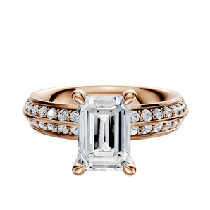 14K Rose Gold 4 Prong Basket Classic Knife Edge 1-Row-Pave 2.5mm Engagement Ring