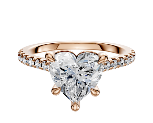 14K Rose Gold 4 Prong Basket Cathedral Dome 1-Row-Pave 2.5mm Engagement Ring