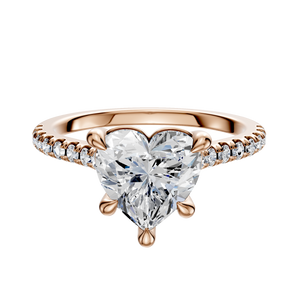14K Rose Gold 4 Prong Basket Cathedral Dome 1-Row-Pave 2.5mm Engagement Ring