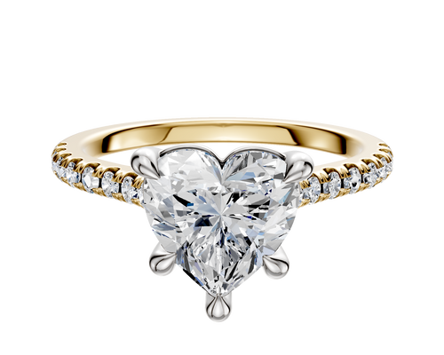 18K Two Tone 4 Prong Basket Cathedral Dome 1-Row-Pave 2.5mm Engagement Ring