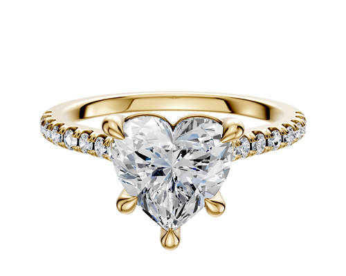 18K Yellow Gold 4 Prong Basket Cathedral Dome 1-Row-Pave 2.5mm Engagement Ring
