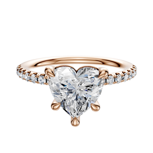 14K Rose Gold 4 Prong Basket Classic Dome 1-Row-Pave 2.5mm Engagement Ring