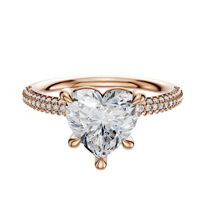 14K Rose Gold 4 Prong Basket Classic Dome 3-Row-Pave 2.0mm Engagement Ring