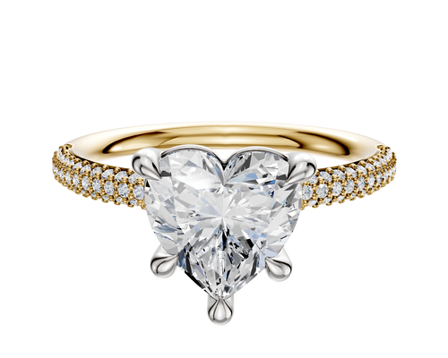 18K Two Tone 4 Prong Basket Classic Dome 3-Row-Pave 2.0mm Engagement Ring