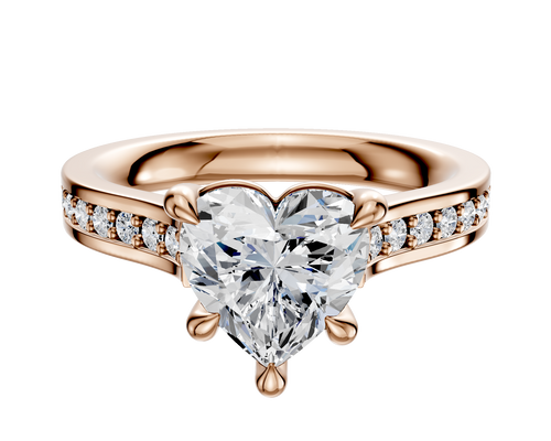 18K Rose Gold 4 Prong Basket Cathedral Flat 1-Row-Pave 2.5mm Engagement Ring