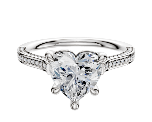 Platinum 4 Prong Basket Cathedral Flat 3-Row-Pave 2.0mm Engagement Ring