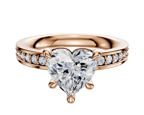 14K Rose Gold 4 Prong Basket Classic Flat 1-Row-Pave 2.5mm Engagement Ring