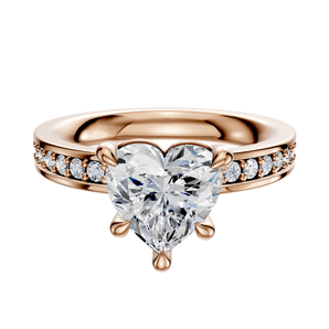 14K Rose Gold 4 Prong Basket Classic Flat 1-Row-Pave 2.5mm Engagement Ring