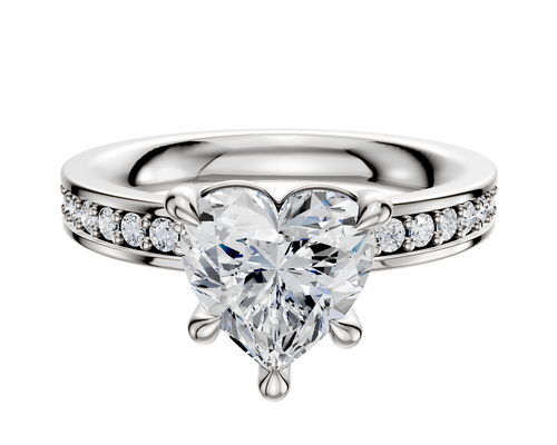 14K White Gold 4 Prong Basket Classic Flat 1-Row-Pave 2.5mm Engagement Ring