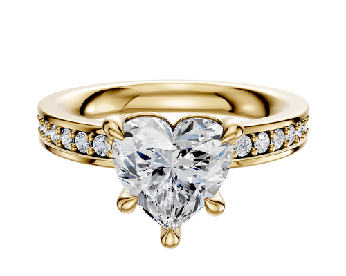 14K Yellow Gold 4 Prong Basket Classic Flat 1-Row-Pave 2.5mm Engagement Ring