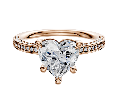 14K Rose Gold 4 Prong Basket Classic Flat 3-Row-Pave 2.0mm Engagement Ring